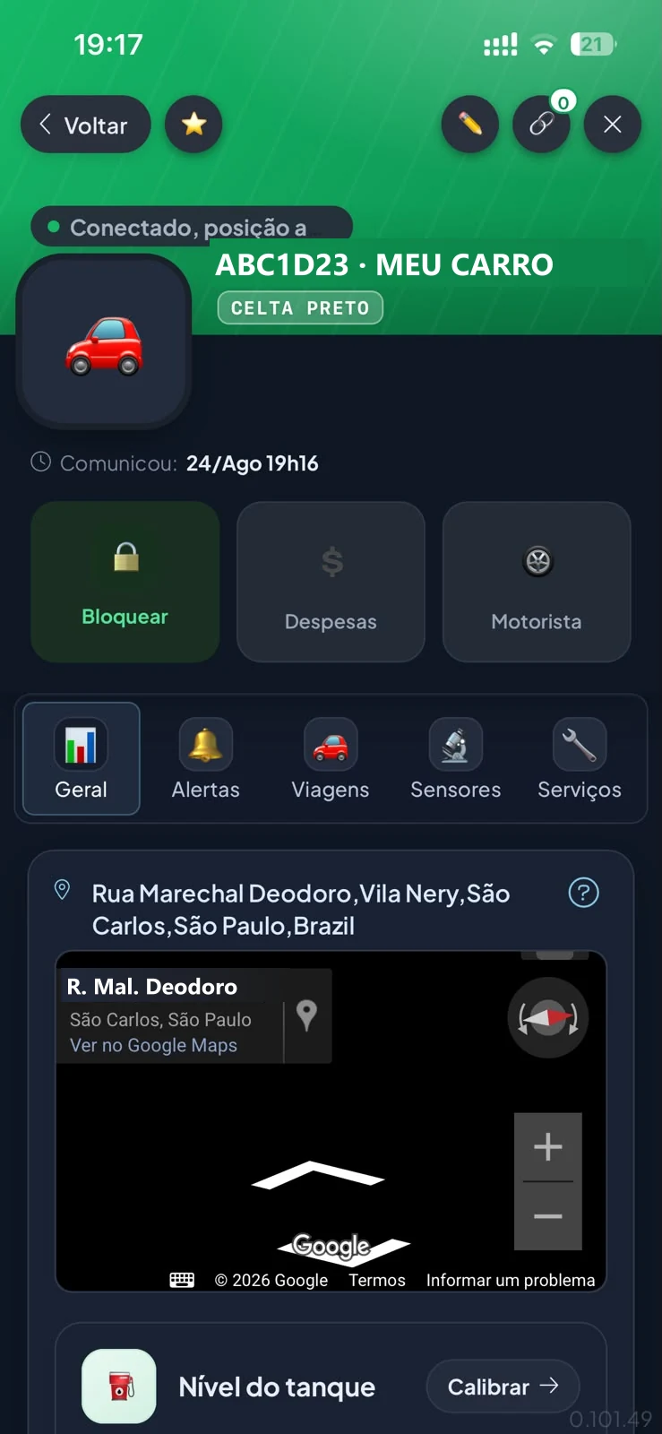 Tela de detalhes do veículo