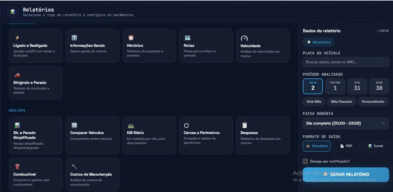 Tela de relatório de tudo o que aconteceu na plataforma